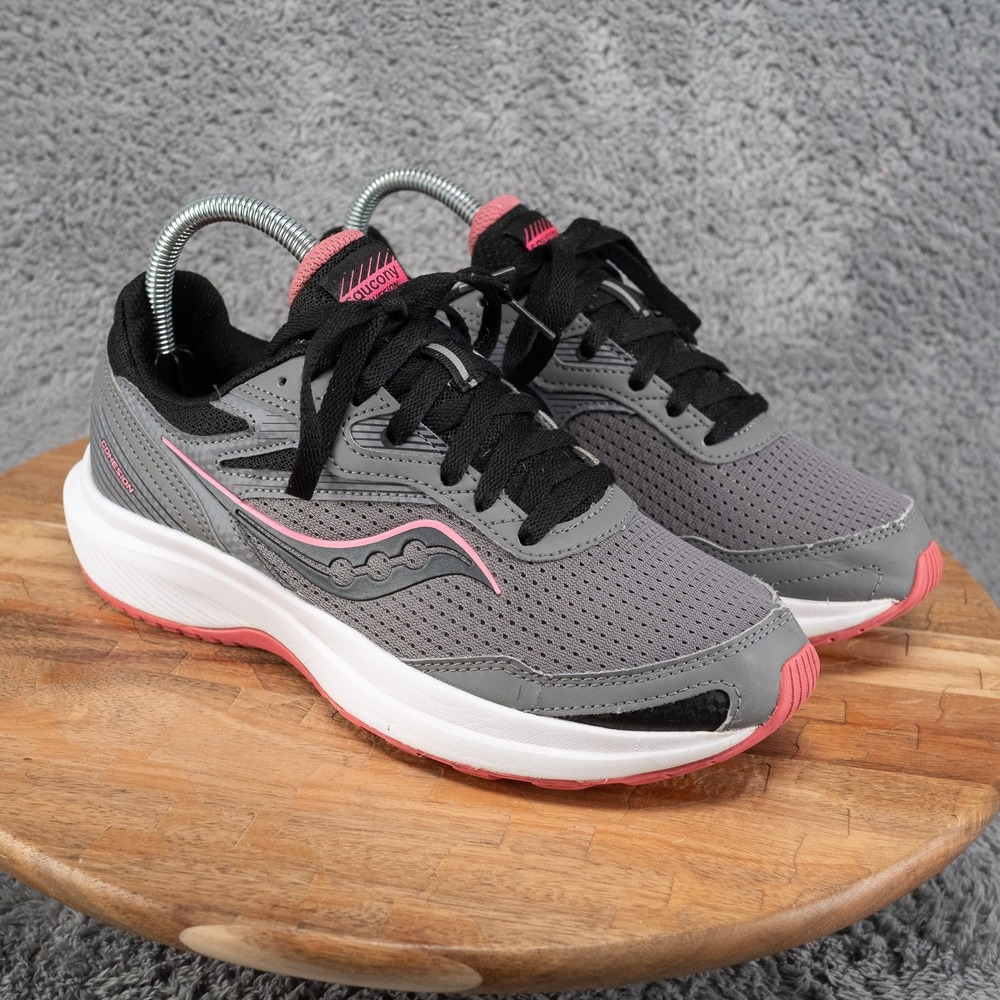 Saucony Cohesion 15 Running Shoes Womens 8 Grey Black Pink Excellent Sneakers
